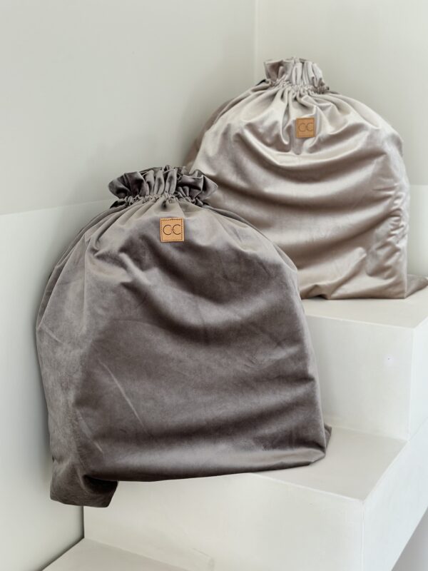 Luxe dustbag hondenmand tas champagne taupe velvet beschermhoes